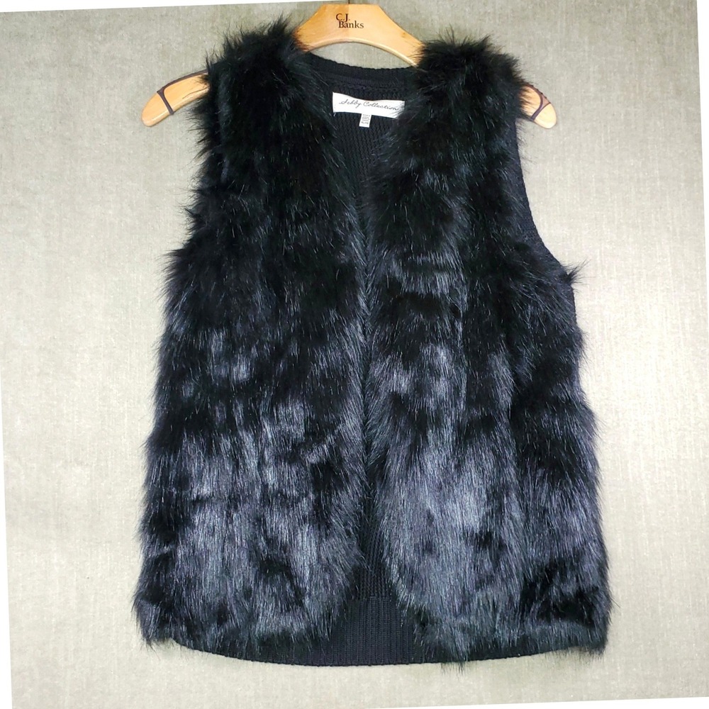 Sebby Collection Womens XL Faux Fur Knit Back Vest Black